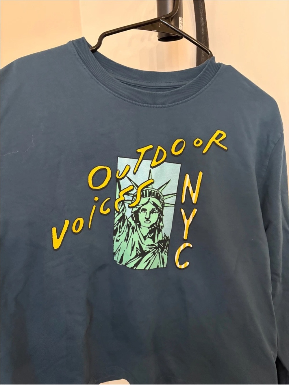 Outdoor Voices Navy Blue  Sweatshirt with Yellow Graphic Text